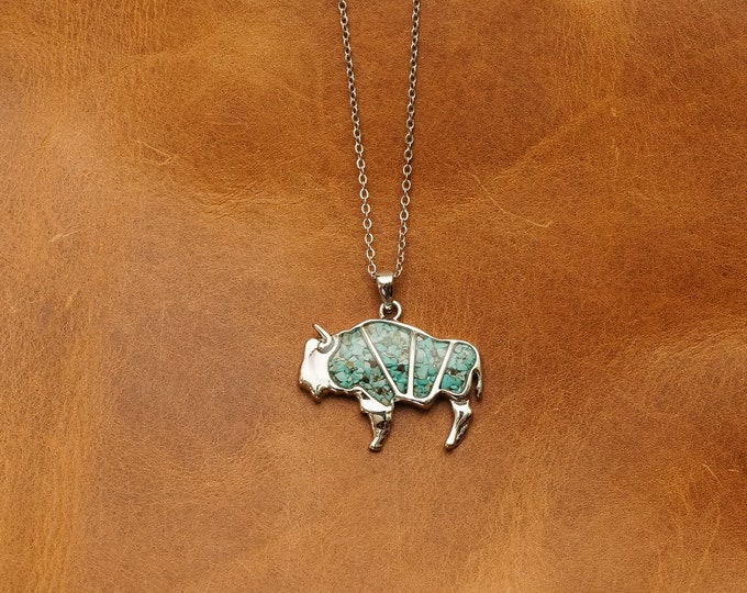 Sterling Silver Buffalo Pendant Necklace, Buffalo Charm Necklace