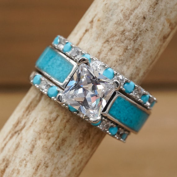 Turquoise and online diamond wedding rings