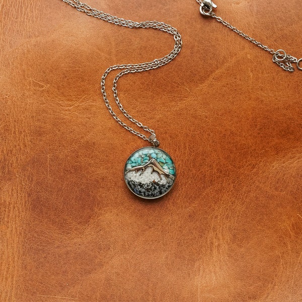 The Grand Peak | Stainless Steel Natural Gemstone Blue Turquoise & White Howlite Mountain Necklace