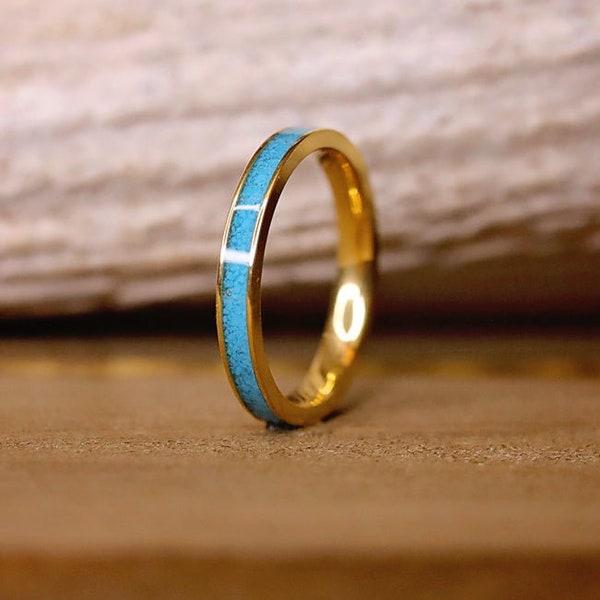 The Gold Sierra | 3mm 18K Gold Plated Titanium Crushed Turquoise Ring