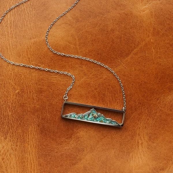 The Clear Sky Mountain Range | Stainless Steel Turquoise Mountain Necklace for Women