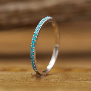 The Rose Atoll Stacking Band | 925 Sterling Silver Turquoise Stone Wedding Stacking Band