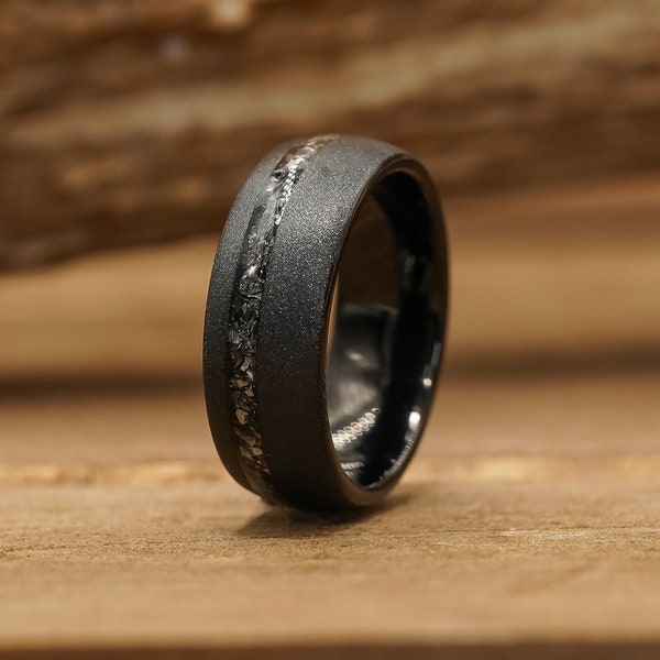 The Allende | Men's 8mm Black Sandblasted Tungsten Meteorite Wedding Ring