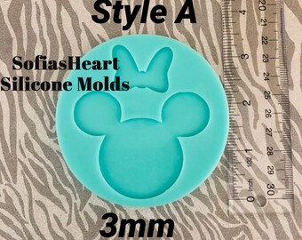 Style A: Mouse head w/ Bow Silicone Mold 3mm depth, Silicone mold, resin silicone mold, resin mold, mold for resin, Mickey mold, minnie mold