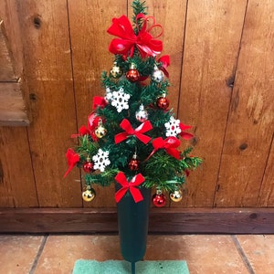 Cemetery christmas flowers - cemetery christmas tree - cemetary flowers - flowers for grave - holiday cemetery flowers - cemetery cone -vase