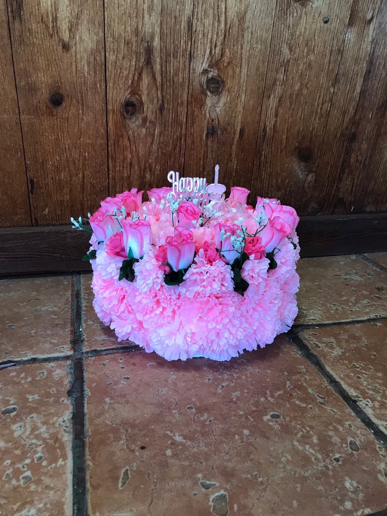 Silk Birthday Cake Cemetery Flowers Memorial Floral Etsy