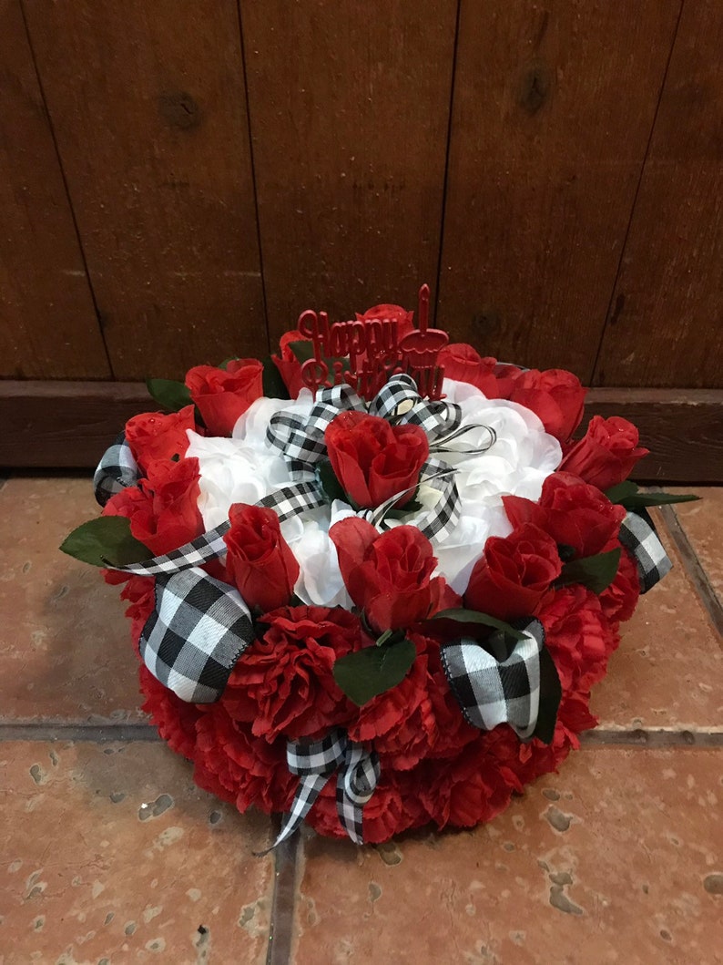 Silk Birthday Cake Cemetery Flowers Memorial Floral Etsy