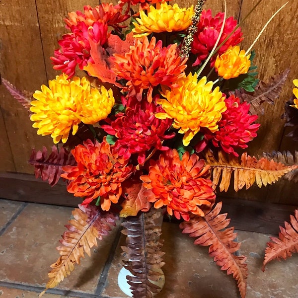 Cemetery flowers - cemetary flowers - fall cemetery flowers - cemetery cone - cemetery vase - fall flowers - autumn  - flowers for grave