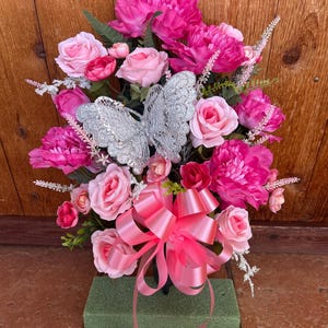 Cemetery flowers - cemetary flowers - grave decoration - cone - vase - cemetery decorations - mothers Day flowers - spring - roses - easter
