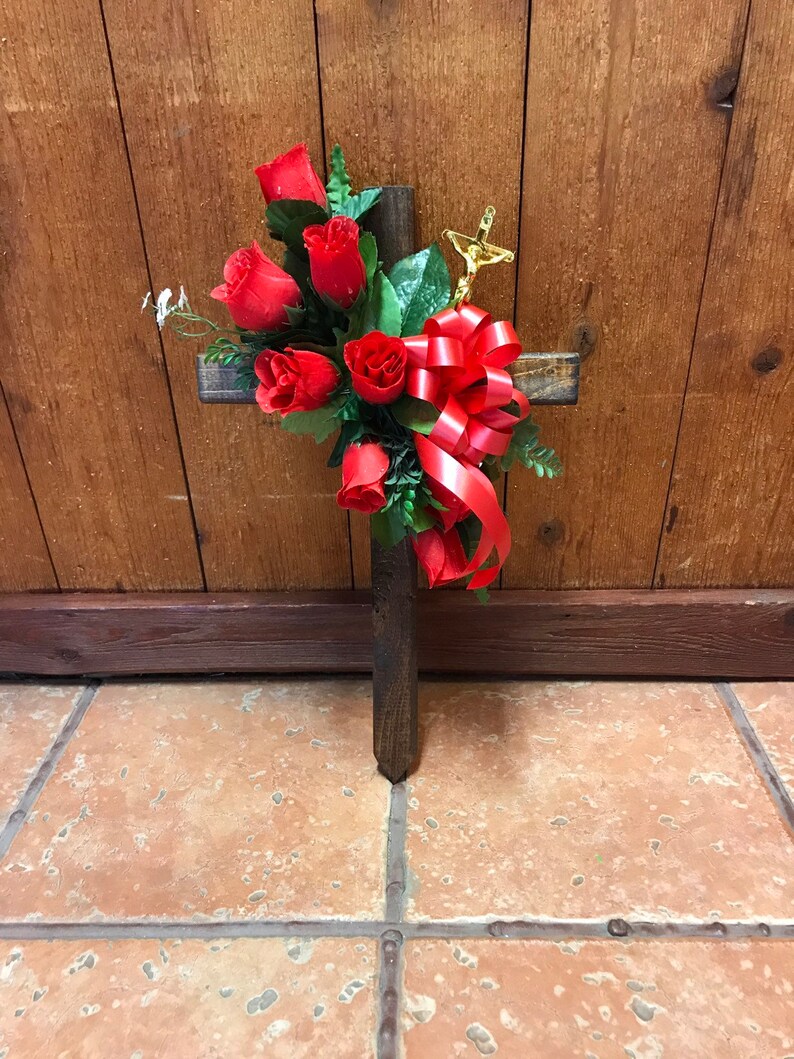 Cemetery cross wooden cross Fathers Day flowers for | Etsy