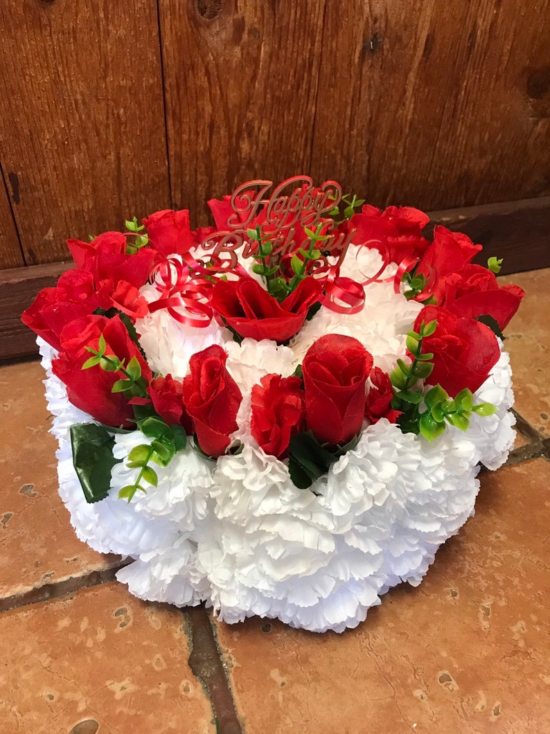 Silk Birthday Cake Cemetery Flowers Memorial Floral Etsy