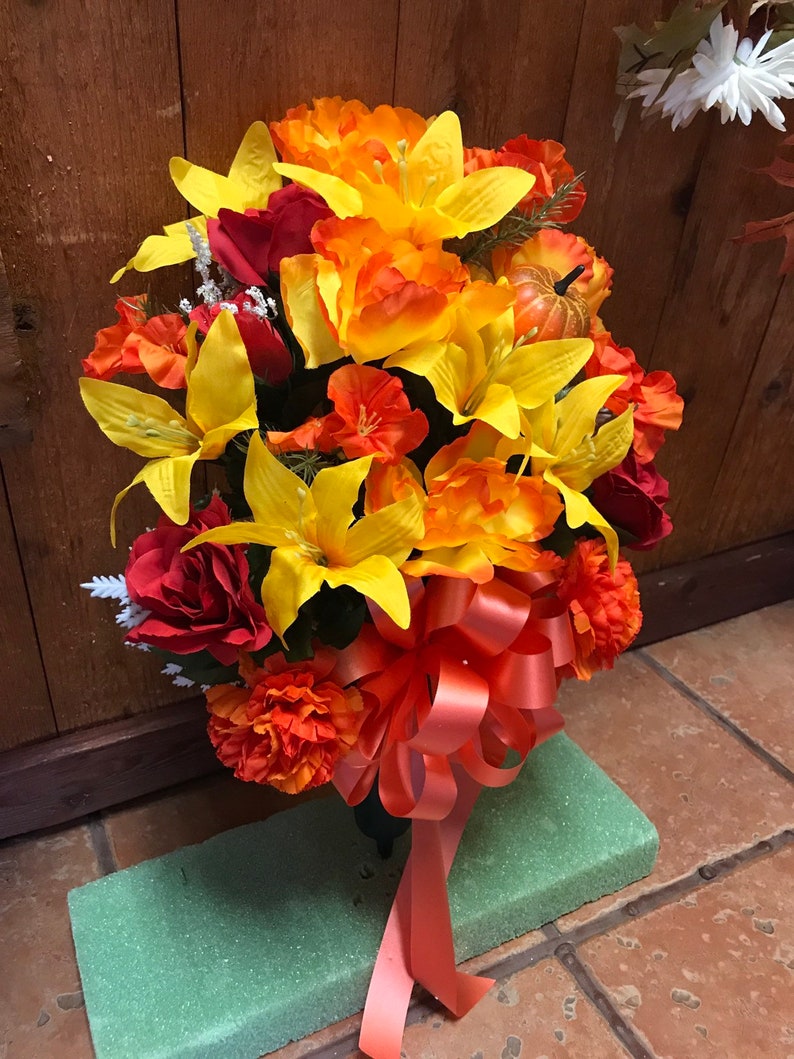 Fall cemetery flowers autumn grave decoration flowers for Etsy
