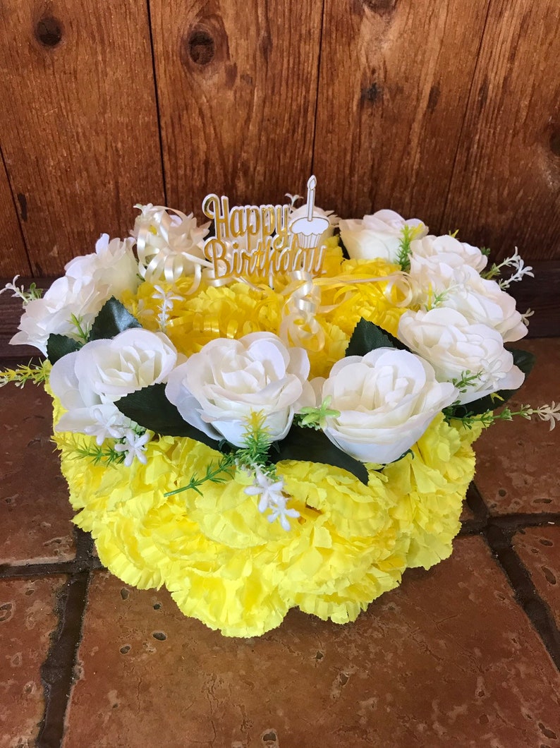 Silk Birthday Cake Cemetery Flowers Memorial Floral Etsy