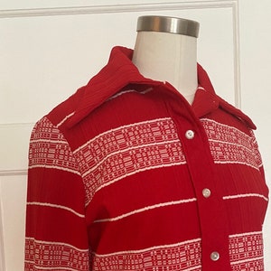Vintage 60s 70s Abstract/Geometric Bold Horizontal Striped Mod Polyester Matching Set; 60s 70s Coordinating Set; 60s Retro Pantsuit Red S M