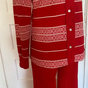 Vintage 60s 70s Abstract/Geometric Bold Horizontal Striped Mod Polyester Matching Set 60s 70s Coordinating Set 60s Retro Pantsuit Red S M image 3