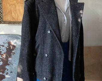 Two Button Front DISTRESSED CONDITION Gray Herringbone Wool Blazer 80s NORDSTROM Sport Coat