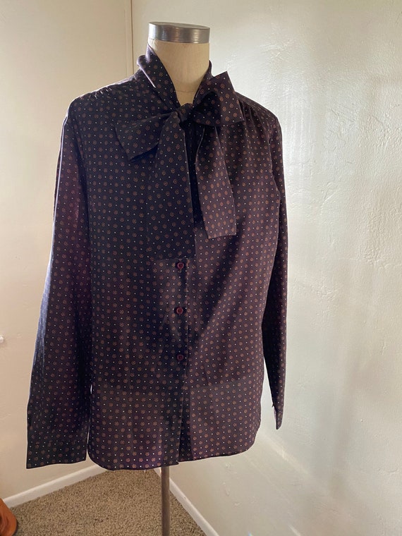 Vintage 70s Fall Tie Front Long Sleeve Geometric P