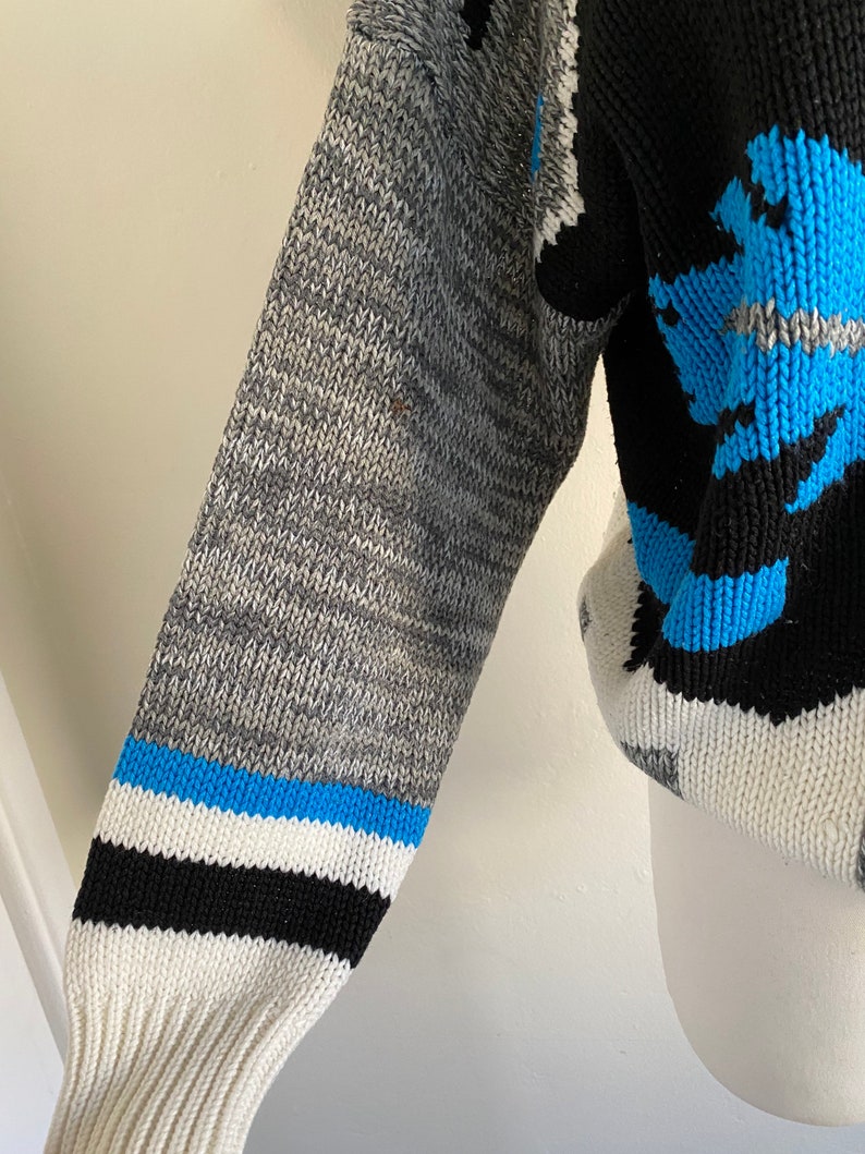 Vintage 80s Oversized Geometric Tribal Marled Sweater 80s Chunky Knit Crewneck Sweater with Geometric Print image 4