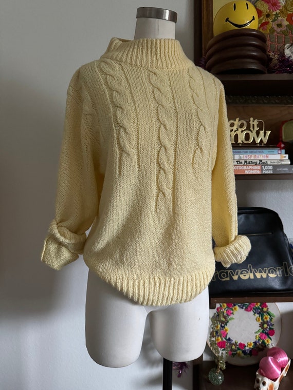 Vintage 80s Cable Knit Cropped Sweater; Mockneck … - image 1