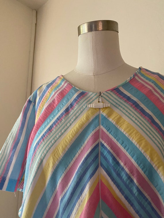 Vintage 70s Chevron Pastel Rainbow Striped Dress;… - image 5