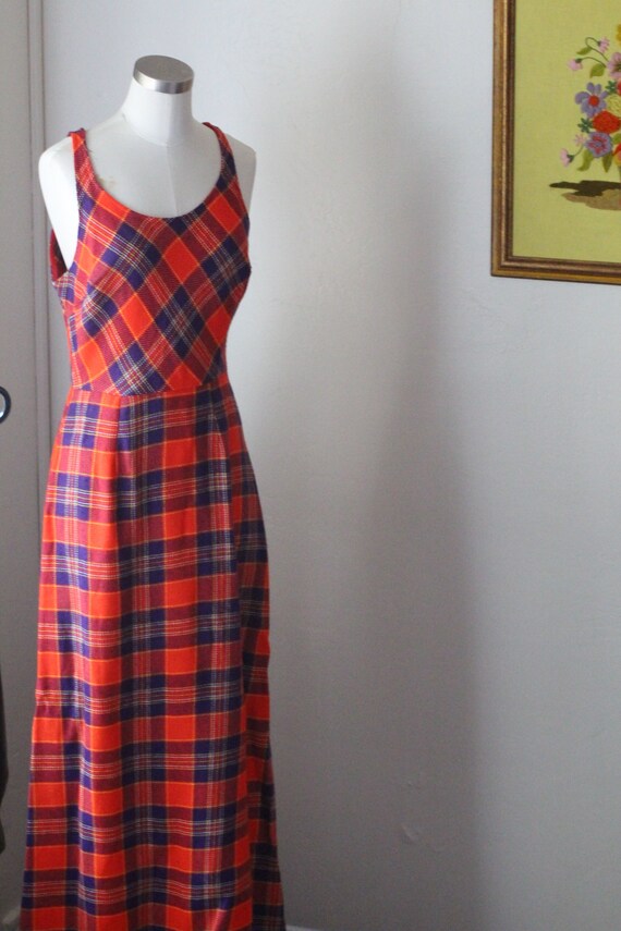 Vintage 70s Argyle/Plaid Maxi Dress; Red, Purple,… - image 4