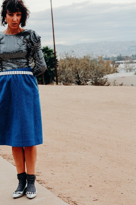 80s Vintage Wool Blue, Green, and Purple Skirt; 8… - image 2