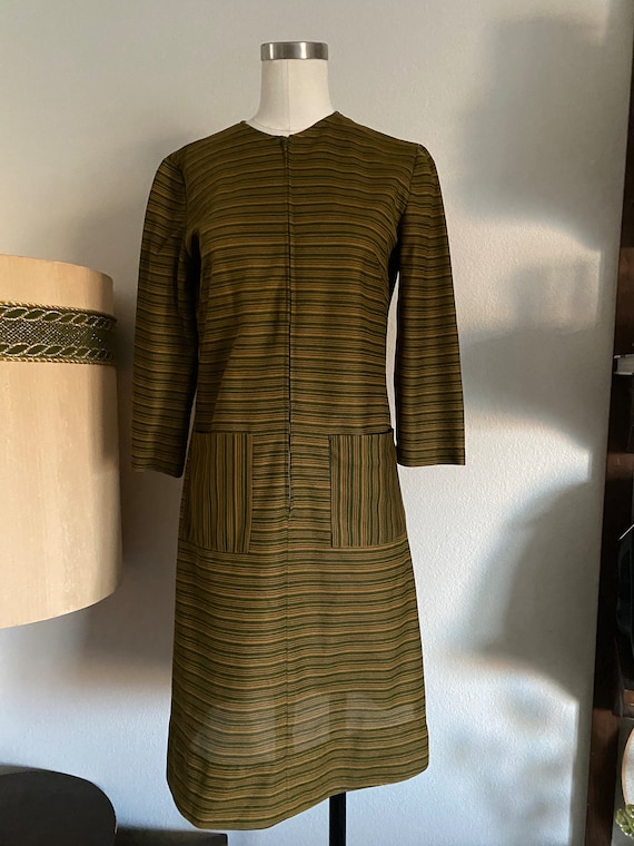 Vintage 60s Mod Mini Striped Long Sleeve Dress in… - image 1