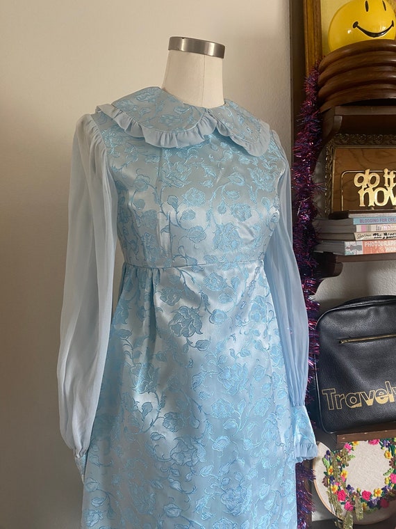 Sheer Overlay Floral Long Sleeve Blue Dress Sheer Overlay Floral Long Sleeve Blue Dress