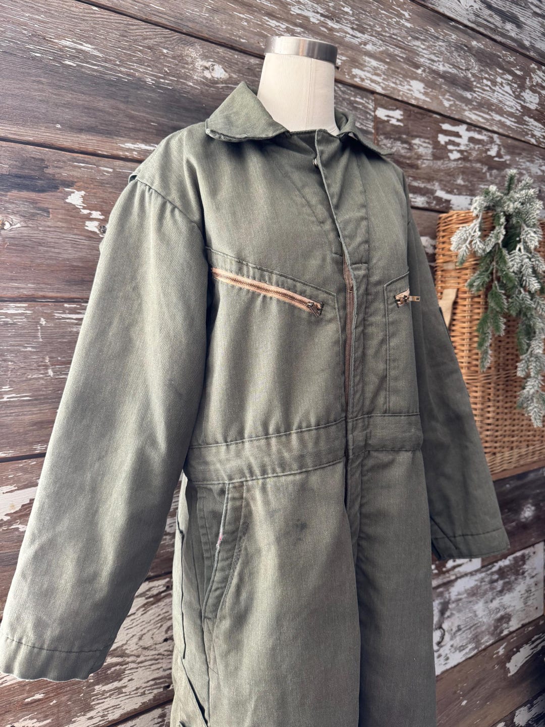 Vintage 60s Olive Green Big Smith Quilted Parasuit/jumpsuit; 70s