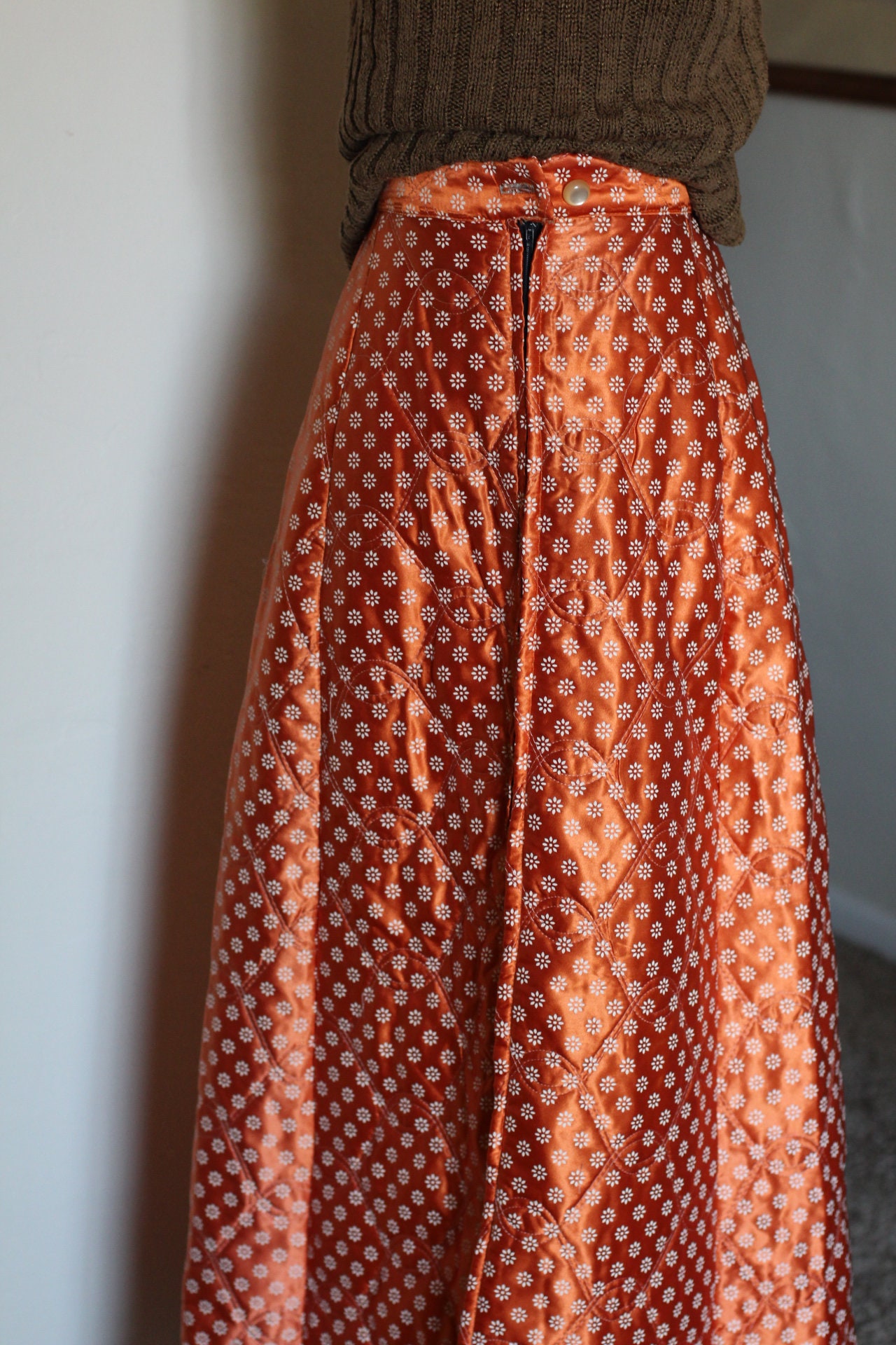 Vintage 60s Quilted Metallic A-line Maxi Skirt With Painted - Etsy