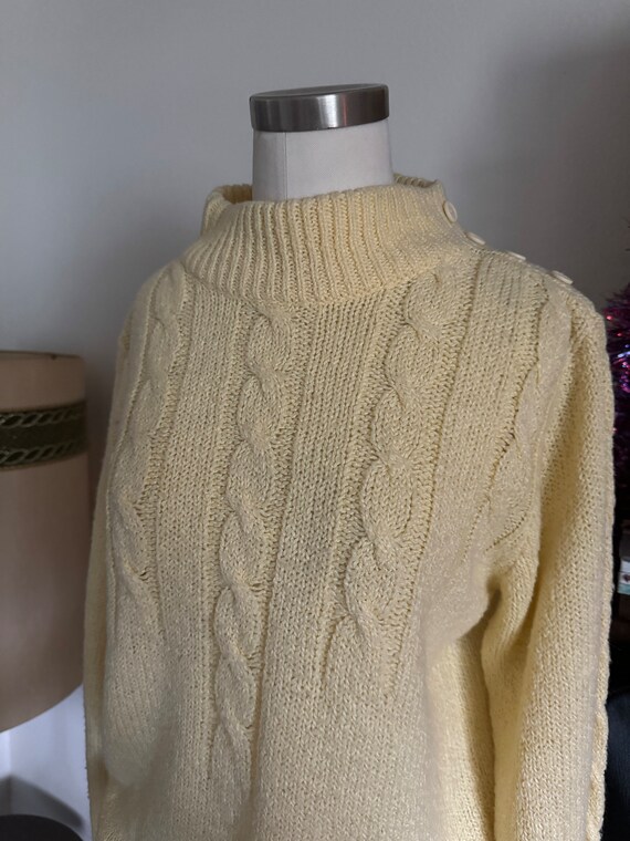 Vintage 80s Cable Knit Cropped Sweater; Mockneck … - image 3