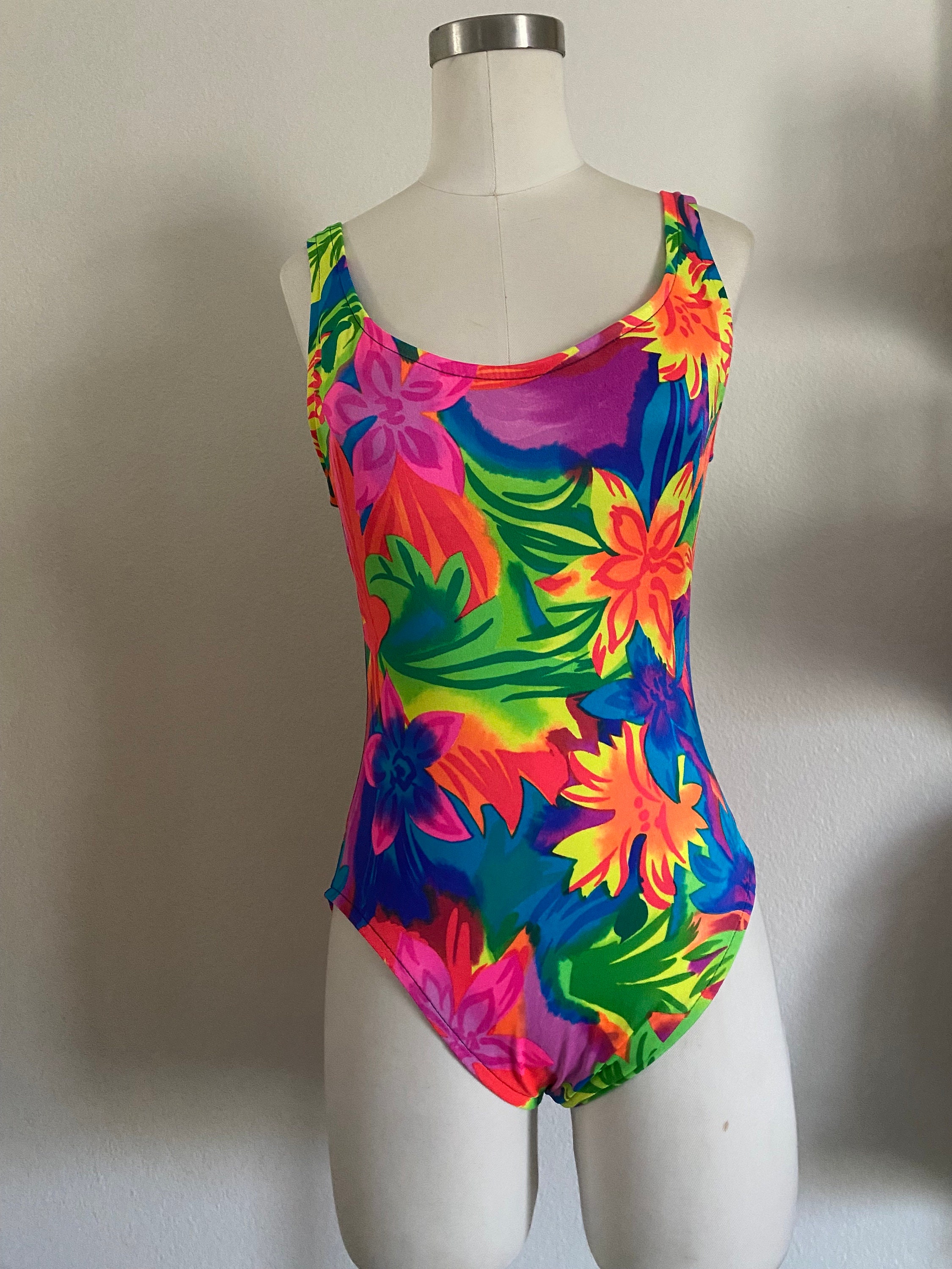 80’s 90’s Balconette Bustier Neon Color Block Bikini Swimsuit Top Juniors  Large