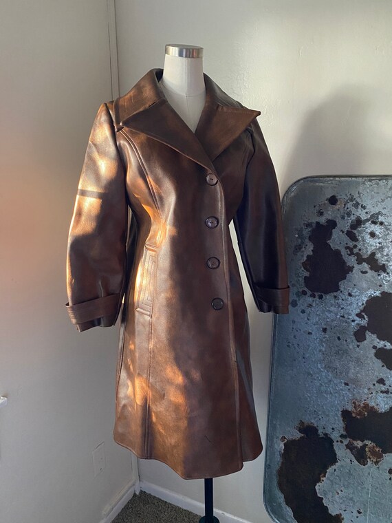 Vintage 70s Brown Vinyl Longline Coat/Jacket with