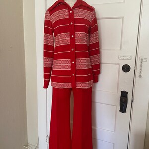 Vintage 60s 70s Abstract/Geometric Bold Horizontal Striped Mod Polyester Matching Set 60s 70s Coordinating Set 60s Retro Pantsuit Red S M image 7