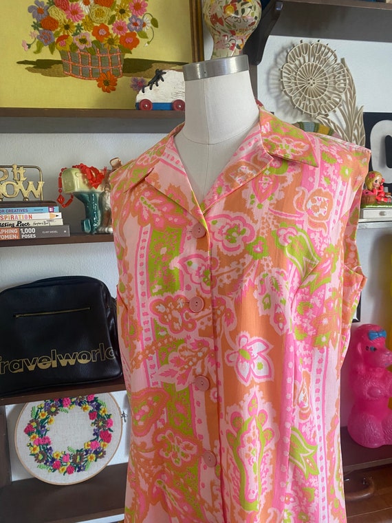 Vintage 60s Psychedelic Day Glo Daisy Dropwaist S… - image 3