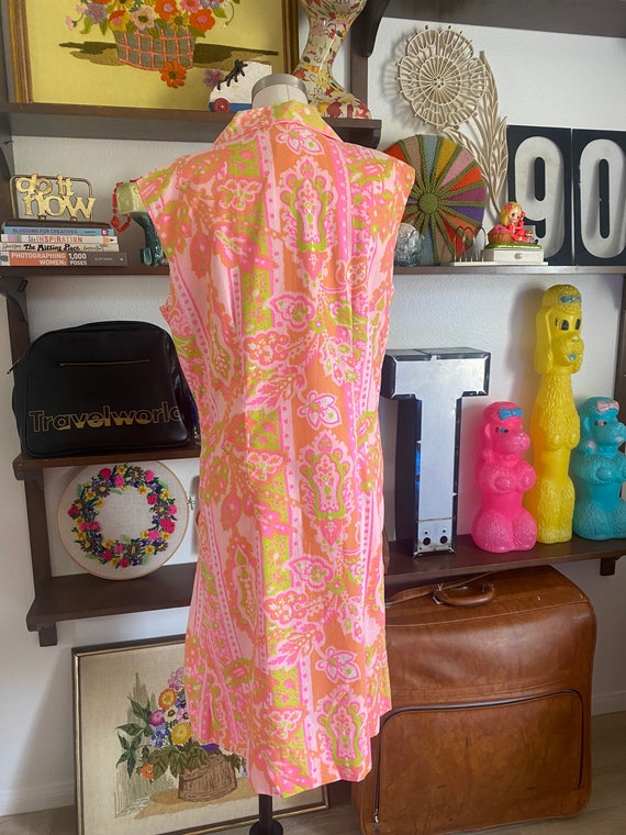 Vintage 60s Psychedelic Day Glo Daisy Dropwaist S… - image 10