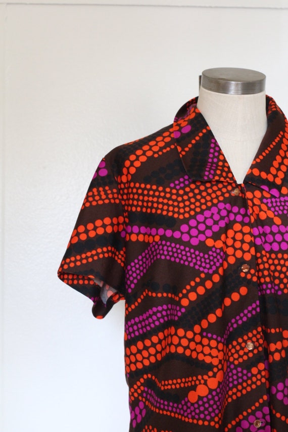 Vintage 70s Retro Blouse Polka Dot Print With Dis… - image 2