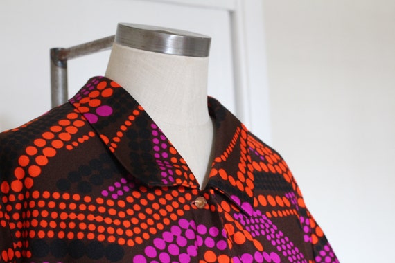 Vintage 70s Retro Blouse Polka Dot Print With Dis… - image 6