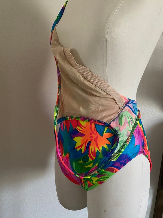 K様épine rétro flower bi-color swim wear Johnny Was Sz XL Rainbow Twist Keyhole One-Piece Bathing