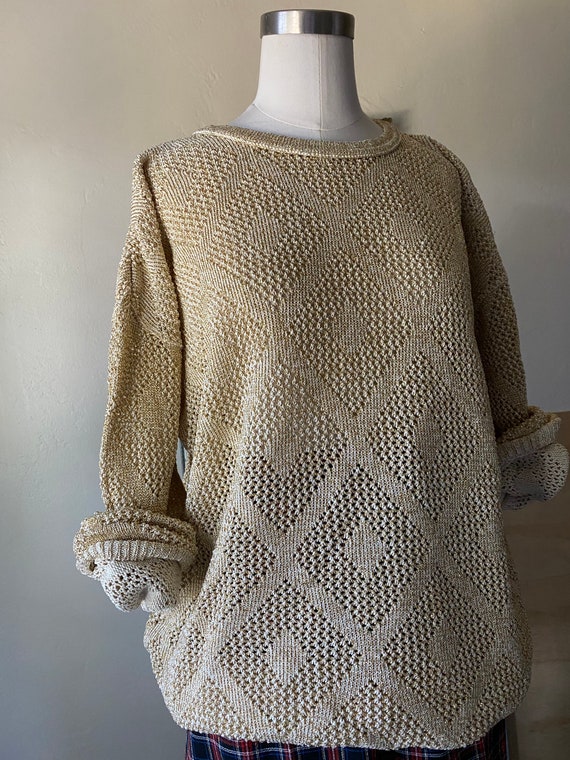 Vintage 80s Oversized Lurex Gold Pullover Abstrac… - image 6