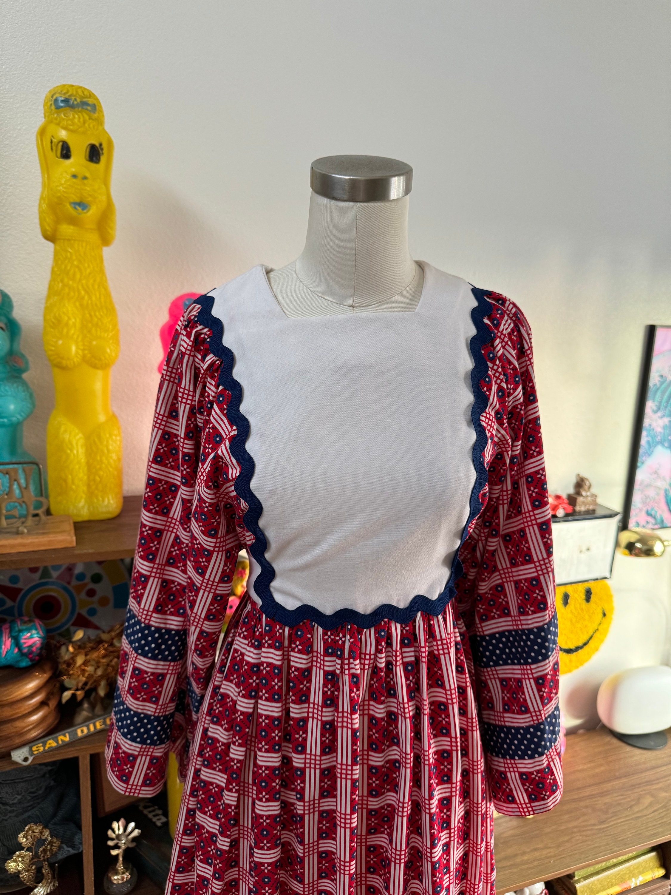 Vintage 70s Americana Western Folk Dress Angel Puff Sleeves; 60s ...