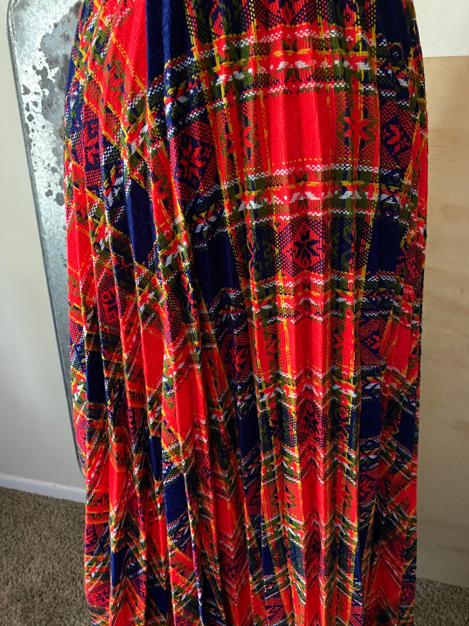 Vintage 60s Red Wool Fair Isle and Plaid Pleated Maxi Skirt | Etsy