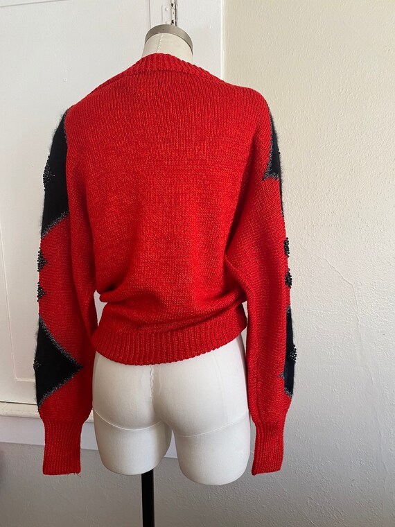 Vintage 80s Oversized Holiday Red  Knit Lurex Swe… - image 4