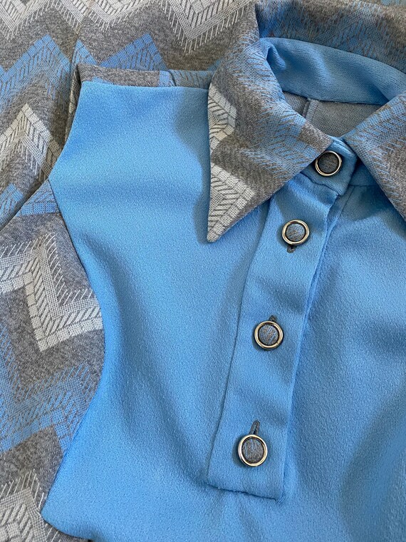 Vintage 60s Mod Powder Blue Chevron Tank Dress wit