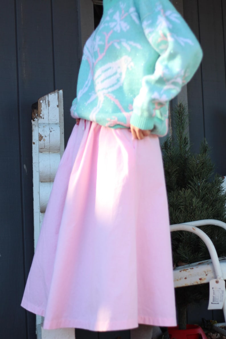 80s Vintage Fit and Flare Maxi Skirt; Bright Pink with Big Bold Buttons and Elastic Waistband