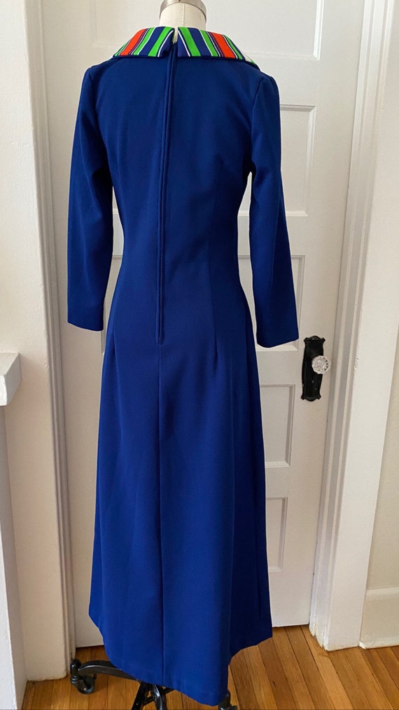 Vintage 70s Navy Blue Maxi Dress with Dramatic Bo… - image 3