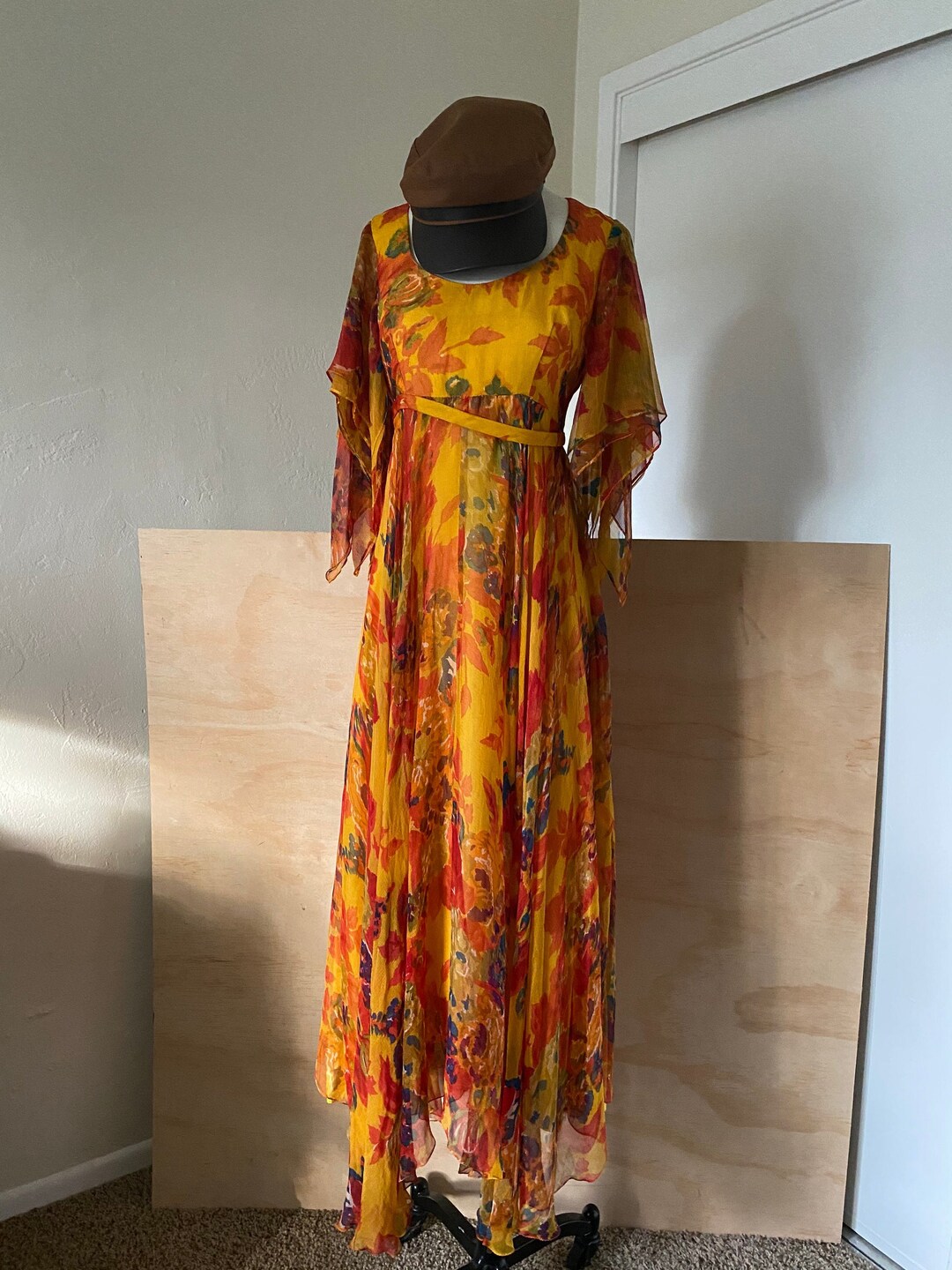 Vintage 60s 70s Mod Watercolor Floral Psychedelic Maxi Dress With ...