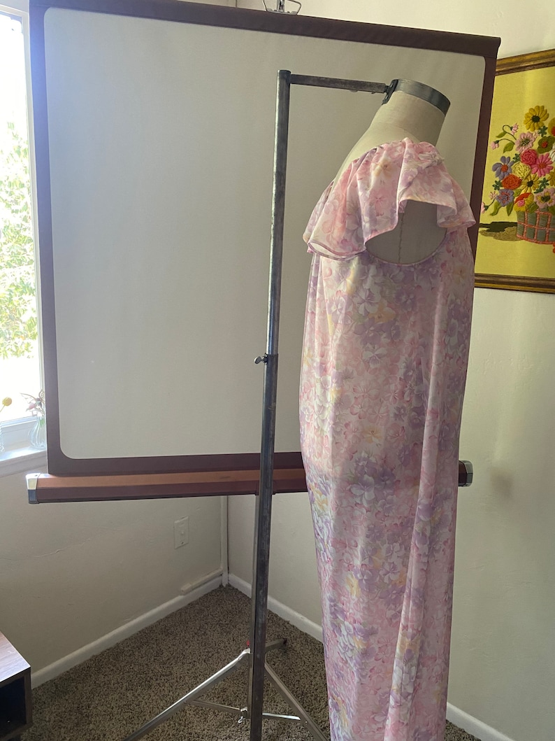 Vintage 90s Pastel Floral Nightie Tank Dress with Flutter Sleeves; 90s Satin Slip Dress Feminine Floral Nightgown