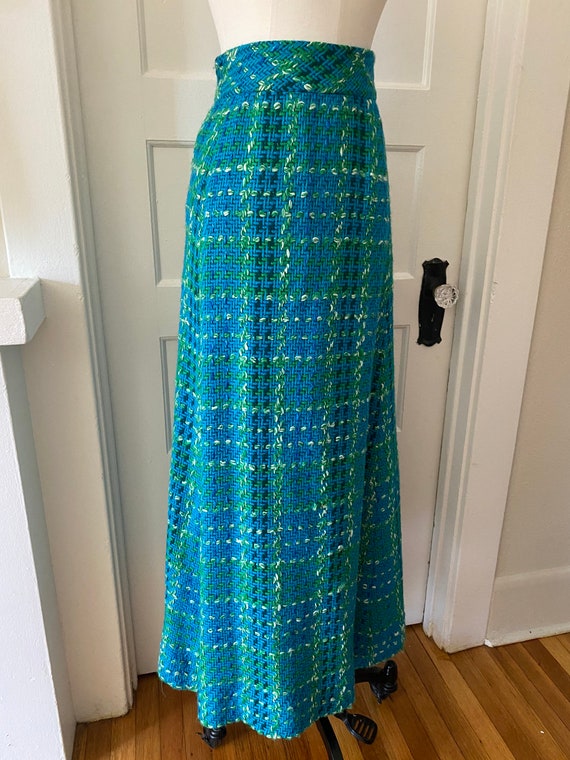 Vintage 60s Bold Plaid Tweed Pleated Maxi Skirt; … - image 3