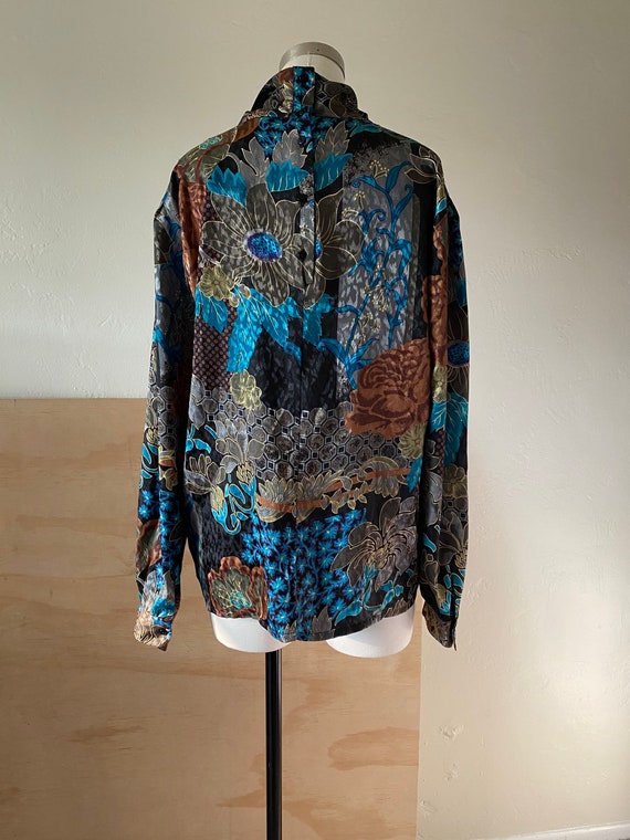 Vintage 80s Metallic and Daisy Printed Blouse; Lo… - image 5